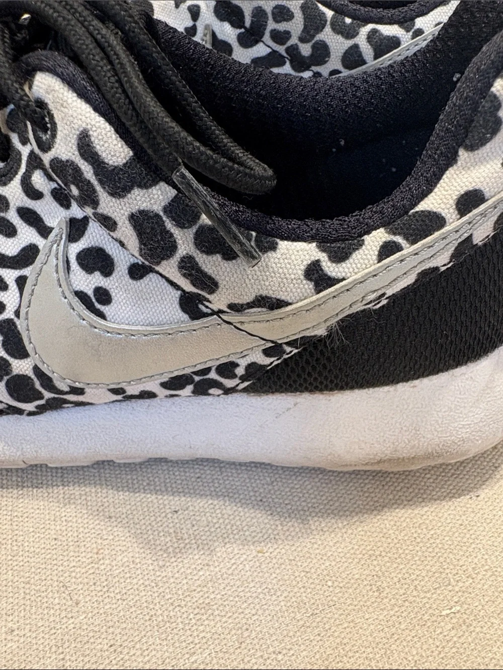 Nike Youth Black and White Leopard-Accent Sneakers
